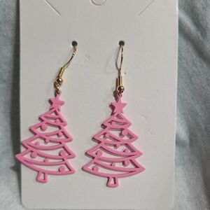 Pink Christmas Tree Earrings